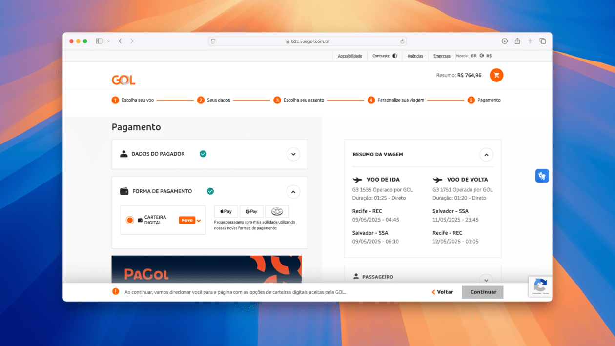 GOL agora permite pagar pelas passagens por Apple Pay