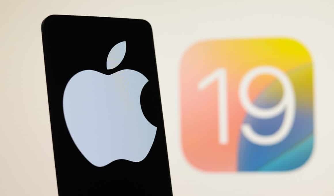 Logo da Apple e representação do ícone do iOS 19