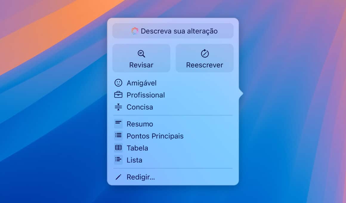 Ferramentas de Escrita em português da Apple Intelligence