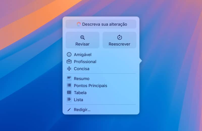 Ferramentas de Escrita em português da Apple Intelligence