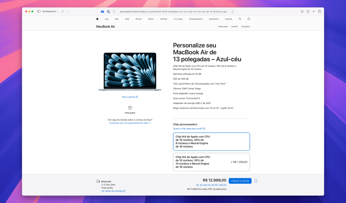 MacBook Air à venda na Apple Store Online brasileira