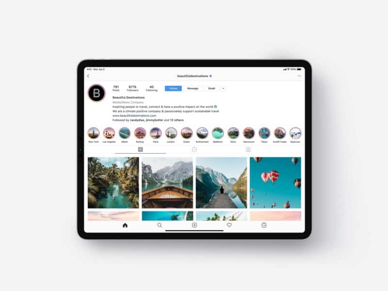 Mockup do Instagram rodando no iPad