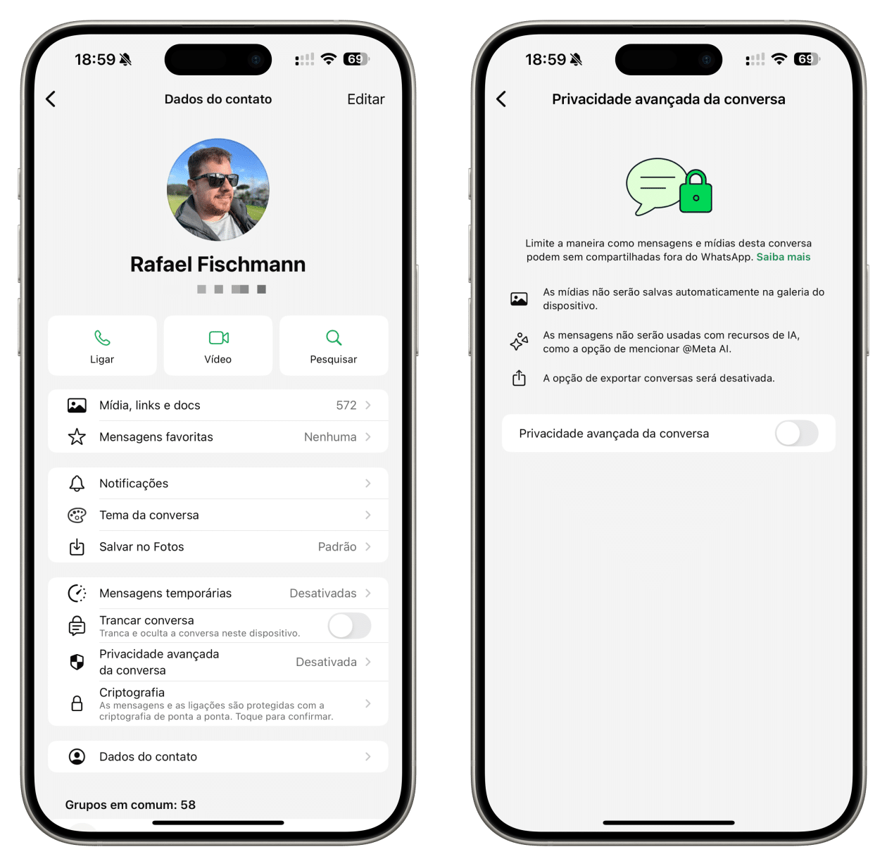 Privacidade avançada da conversa no WhatsApp