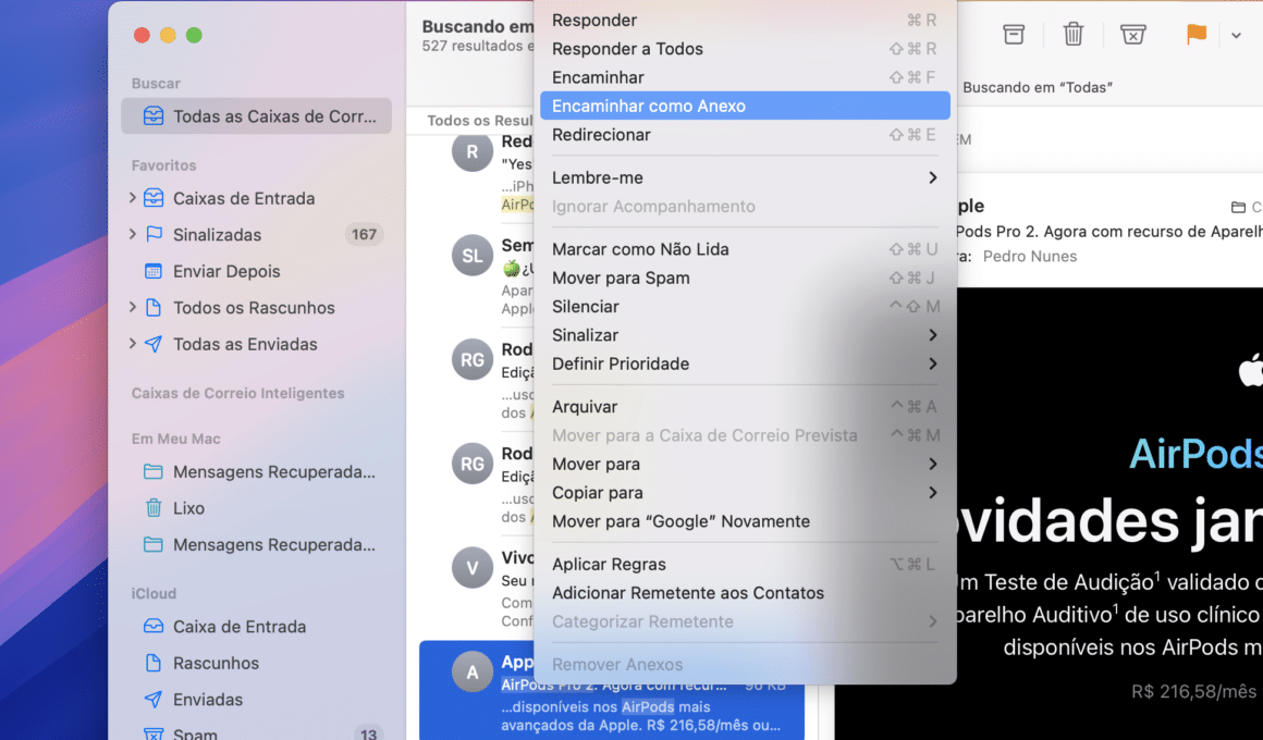Encaminhar email como anexo