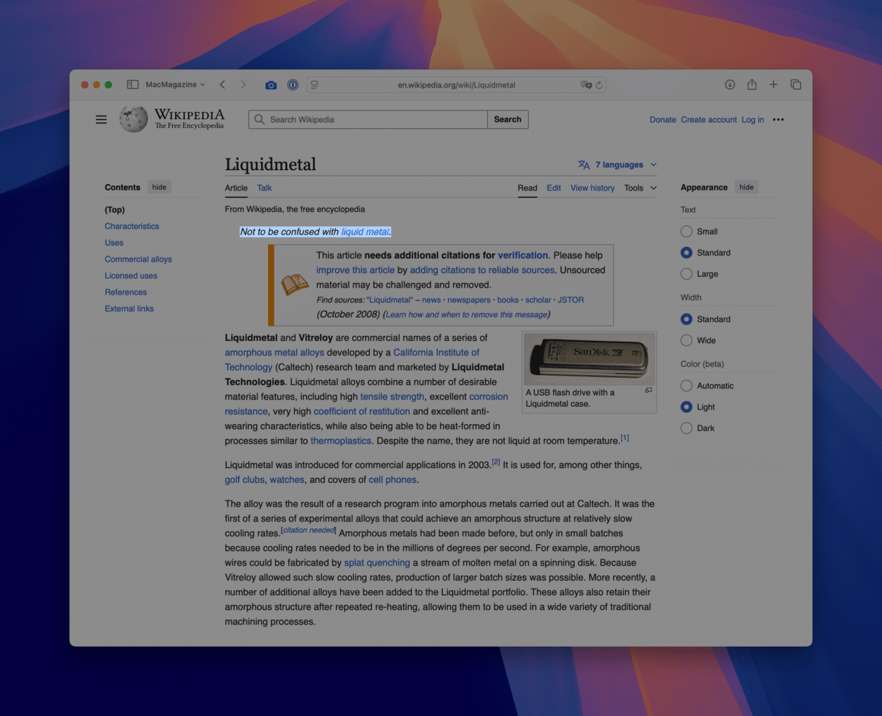 Liquidmetal na Wikipédia