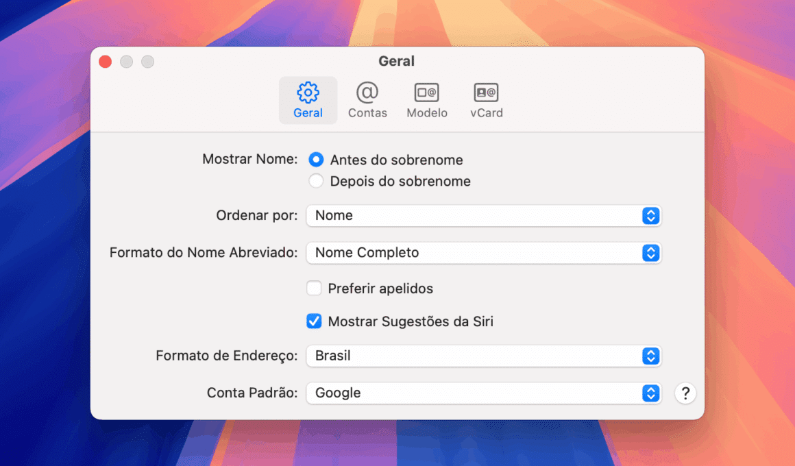 Formato de endereços no Contatos