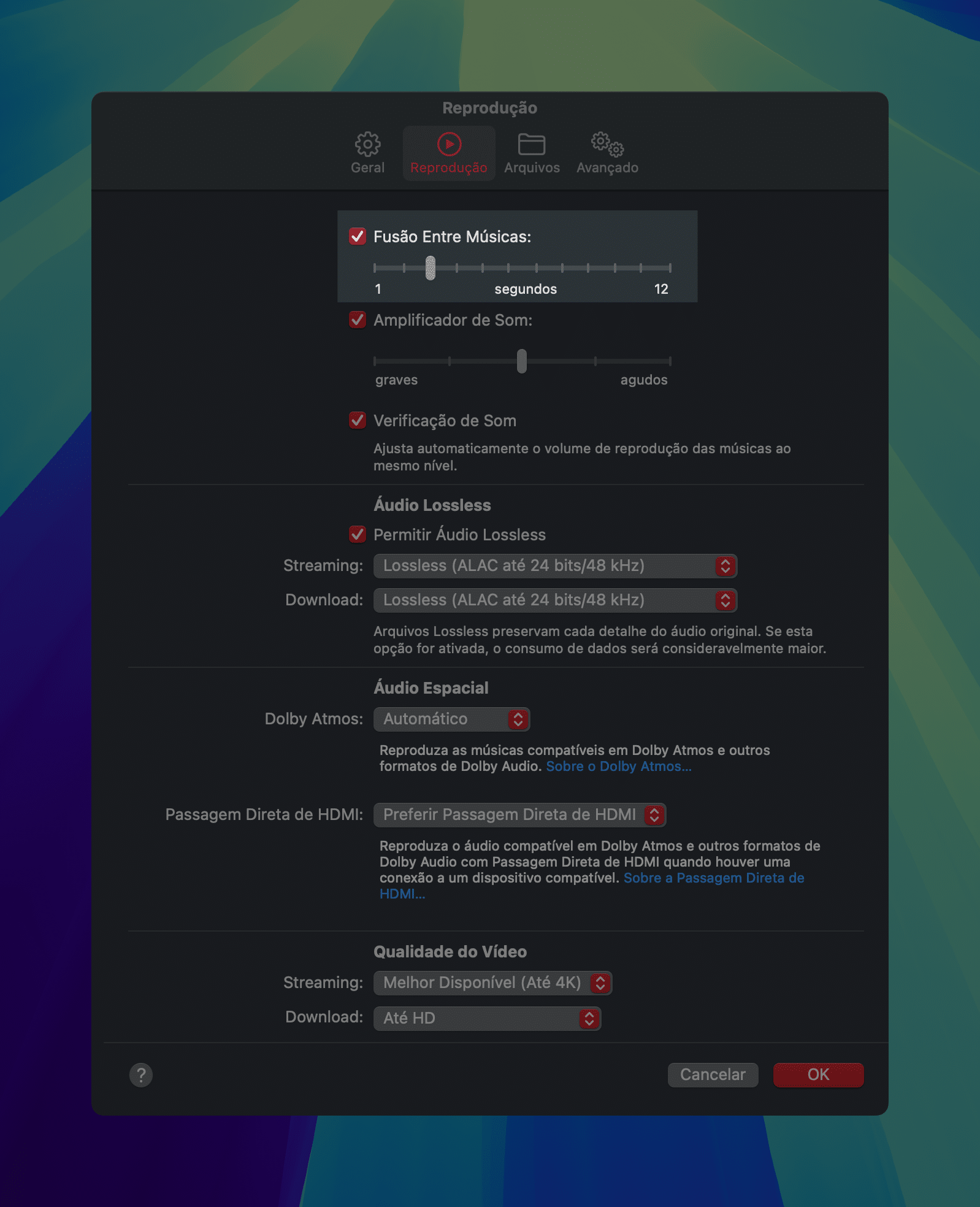 Ajustes de Fusão (Crossfade) no macOS