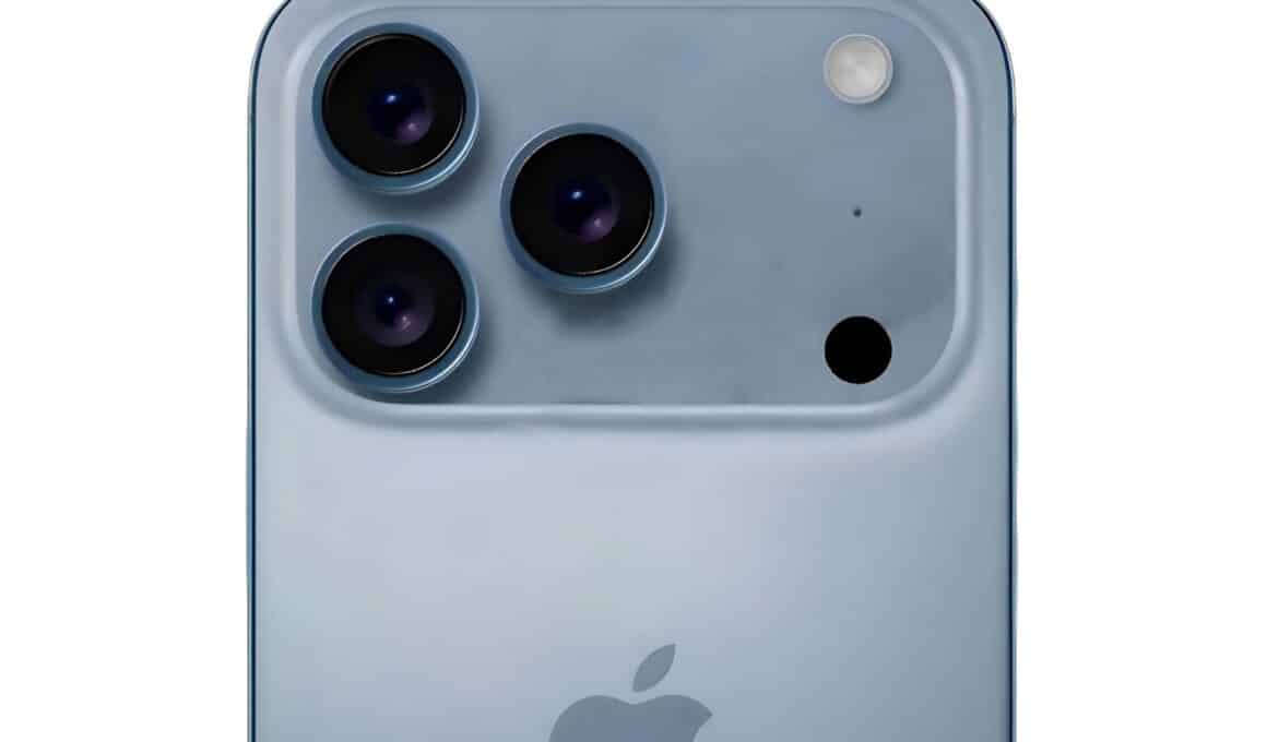 Mockup de "iPhone 17 Pro" na cor azul-céu