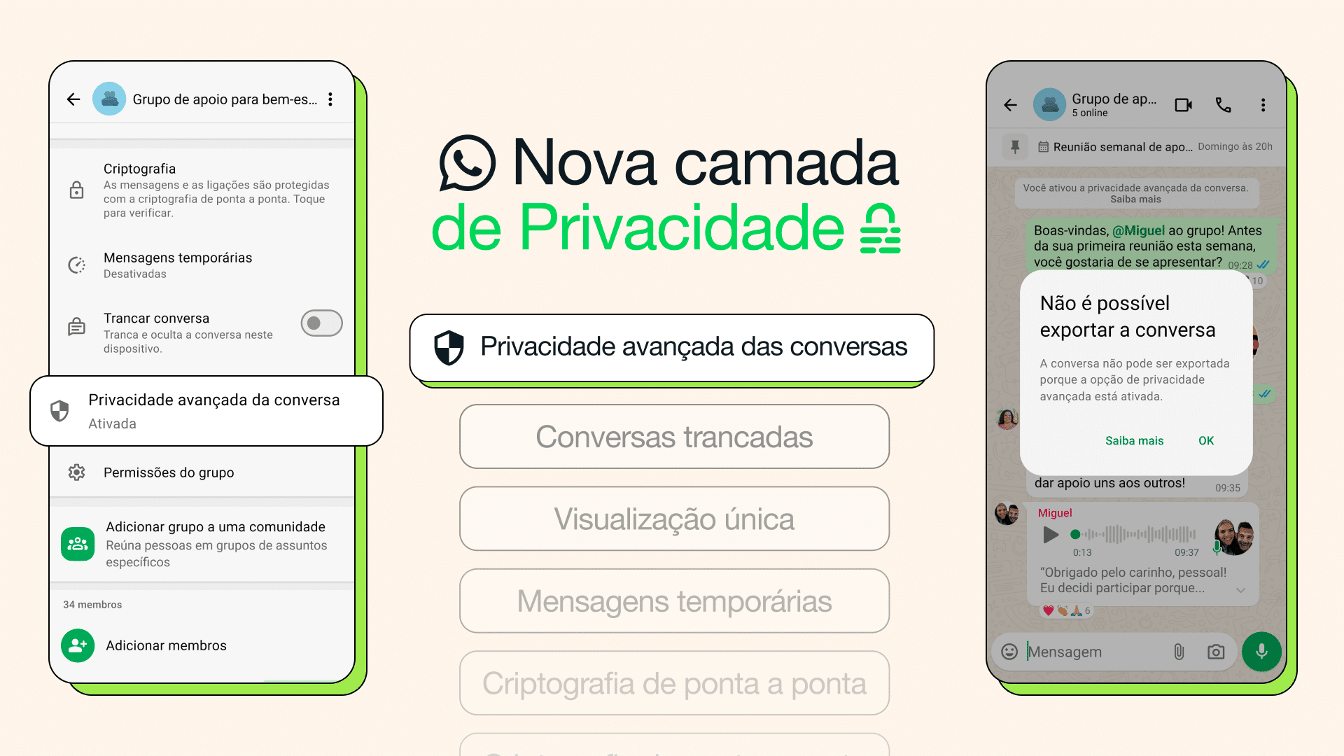 Privacidade avançada das conversas do WhatsApp