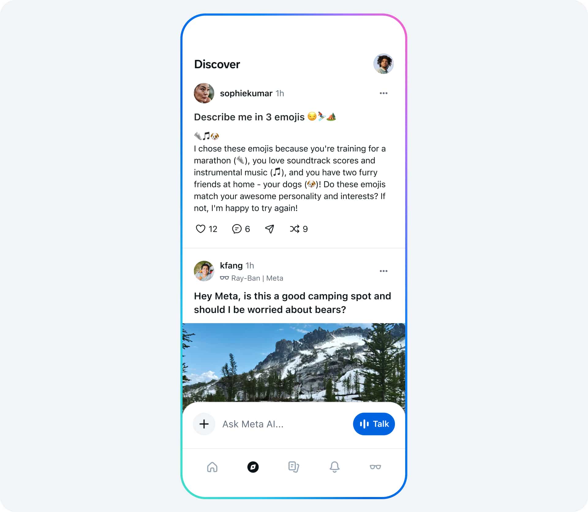Aba Discover no app da Meta AI