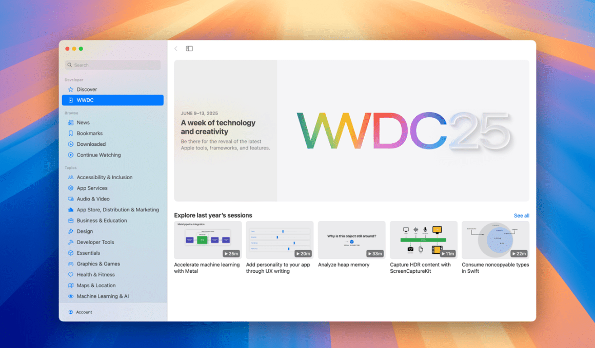 App Apple Developer atualizado para a WWDC25