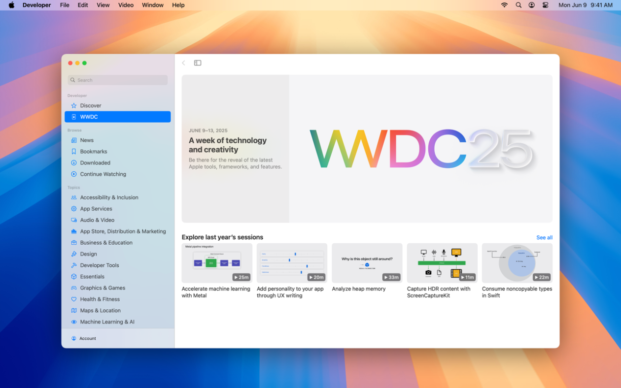 App Apple Developer atualizado para a WWDC25