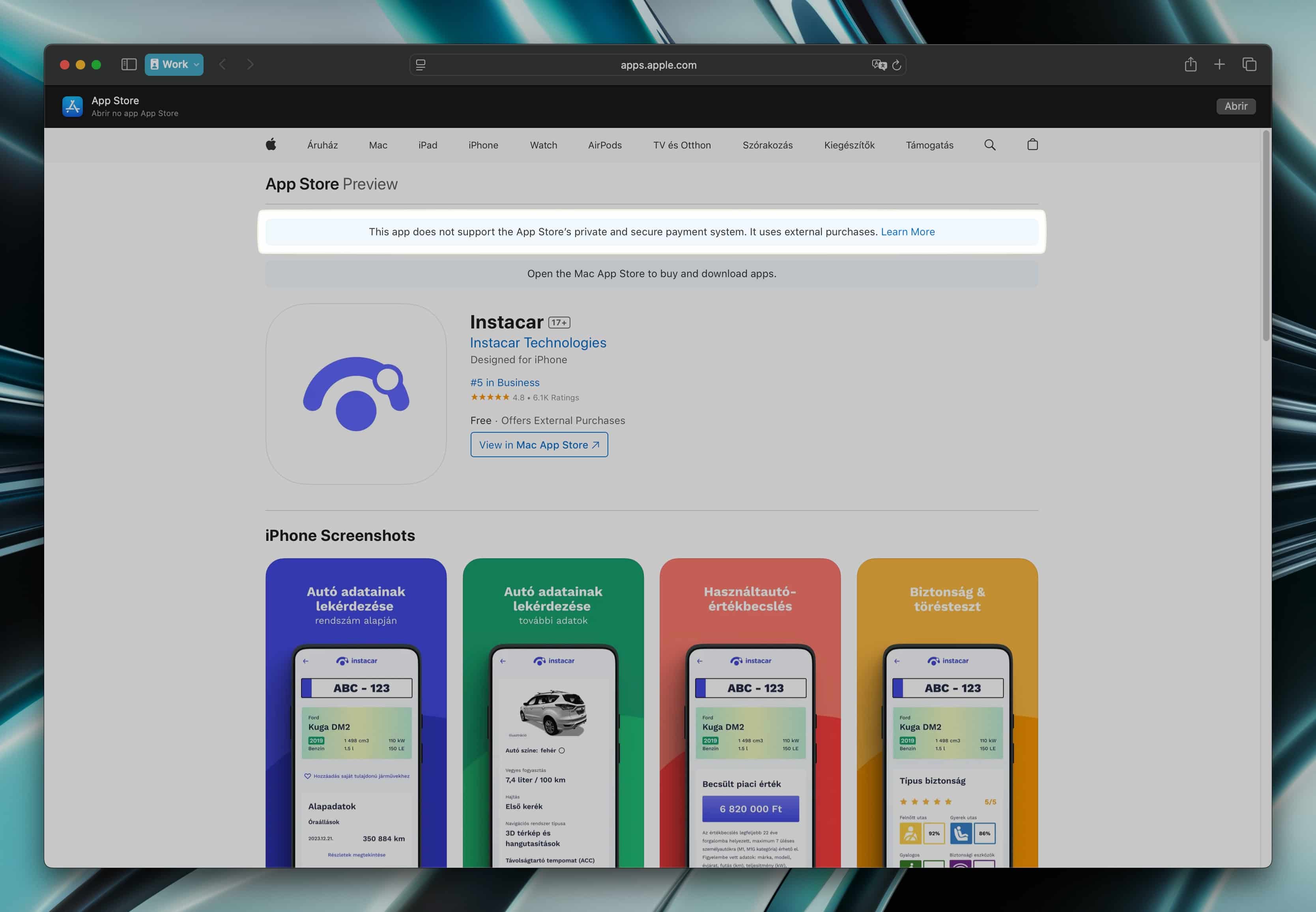 Instacar na App Store (web)