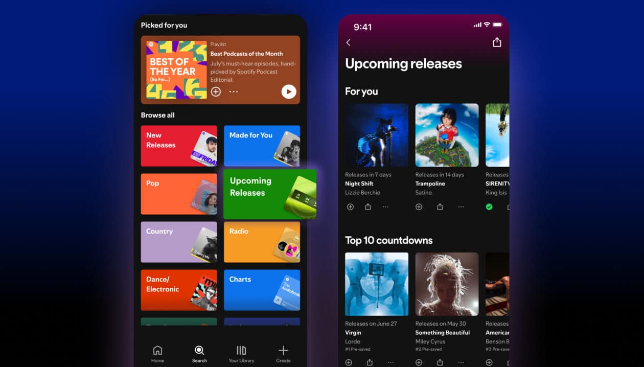 Upcoming release hub do Spotify