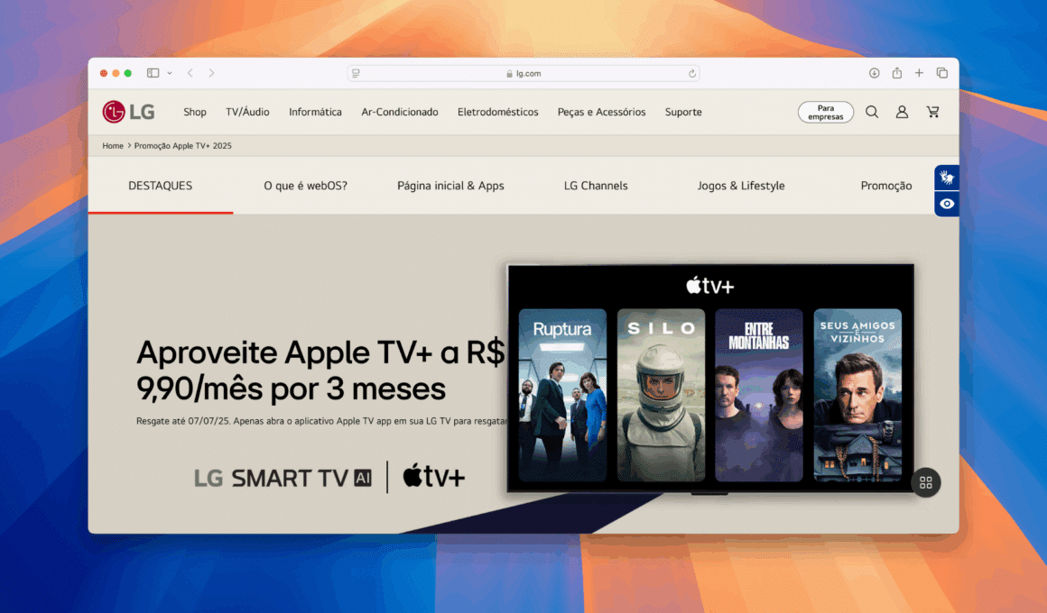 Oferta da LG Streaming Week, com Apple TV+ por R$9,90 durante 3 meses