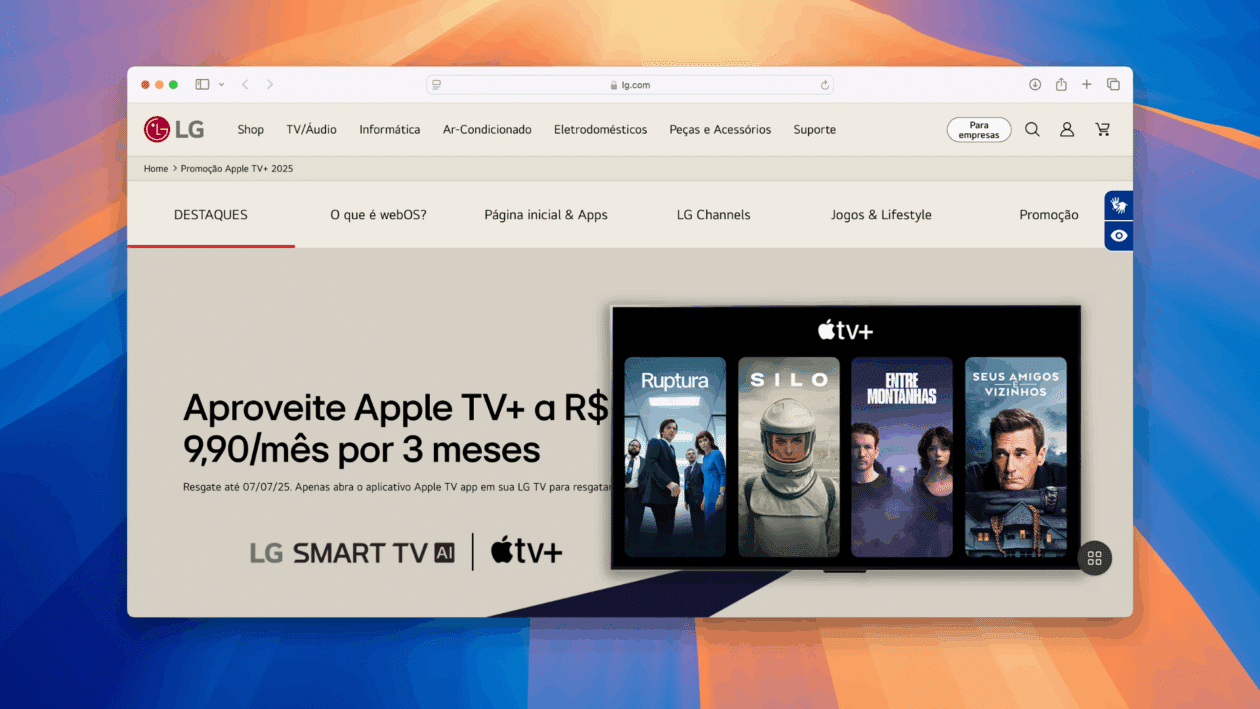 Oferta da LG Streaming Week, com Apple TV+ por R$9,90 durante 3 meses