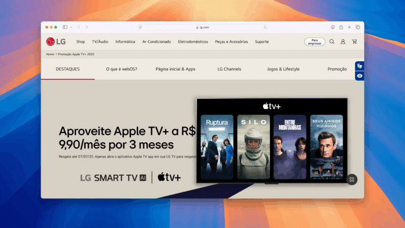 Oferta da LG Streaming Week, com Apple TV+ por R$9,90 durante 3 meses