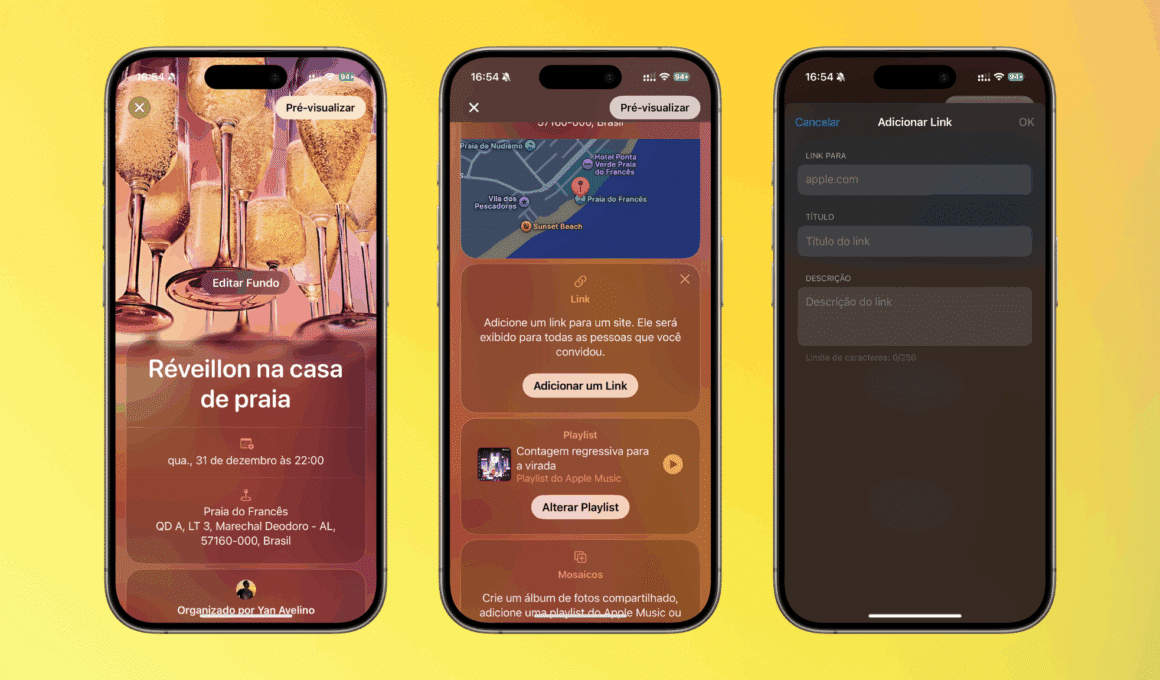 Nova barra de links do app Convites (Invites)