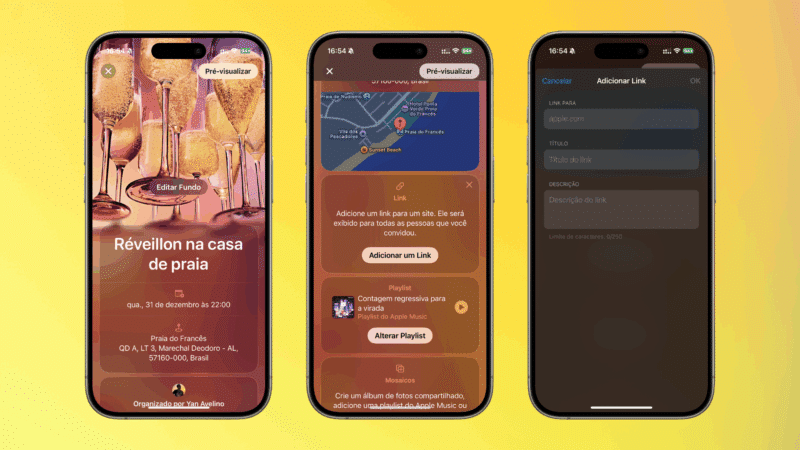 Nova barra de links do app Convites (Invites)