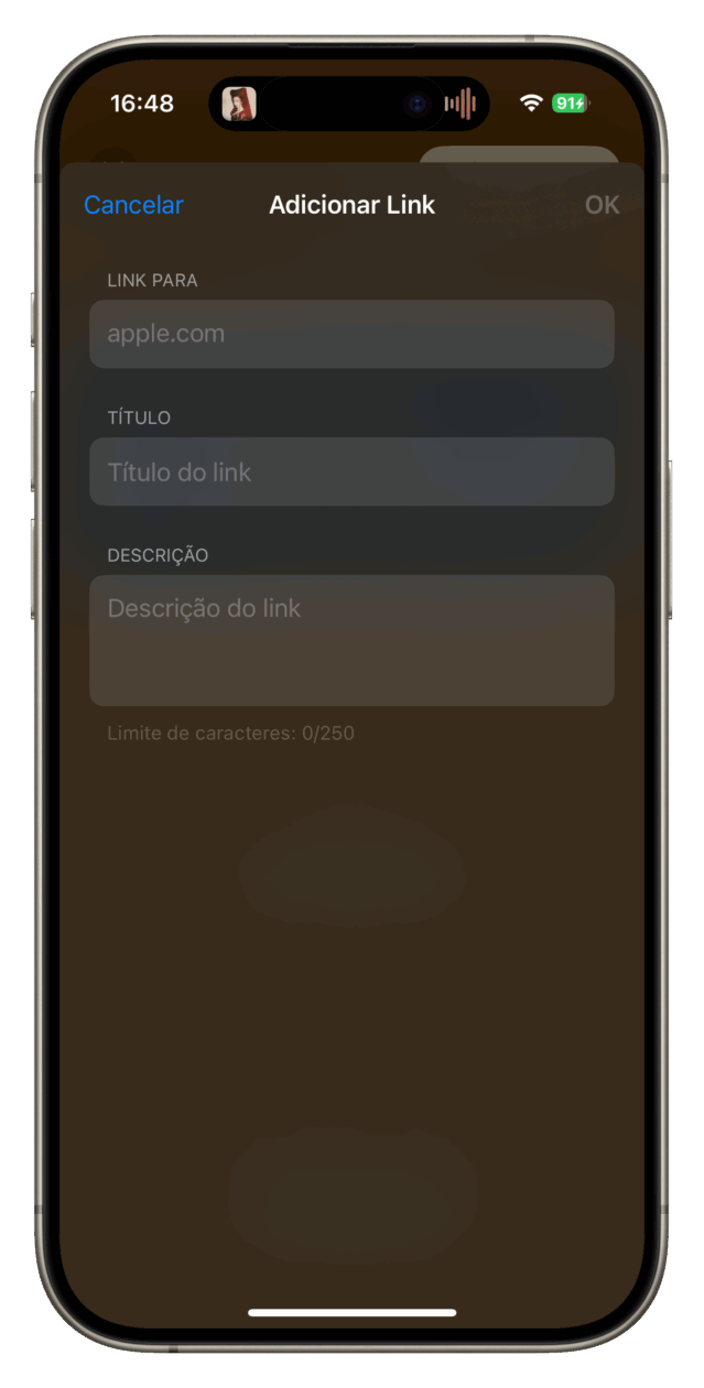 Nova barra de links do app Convites (Invites)