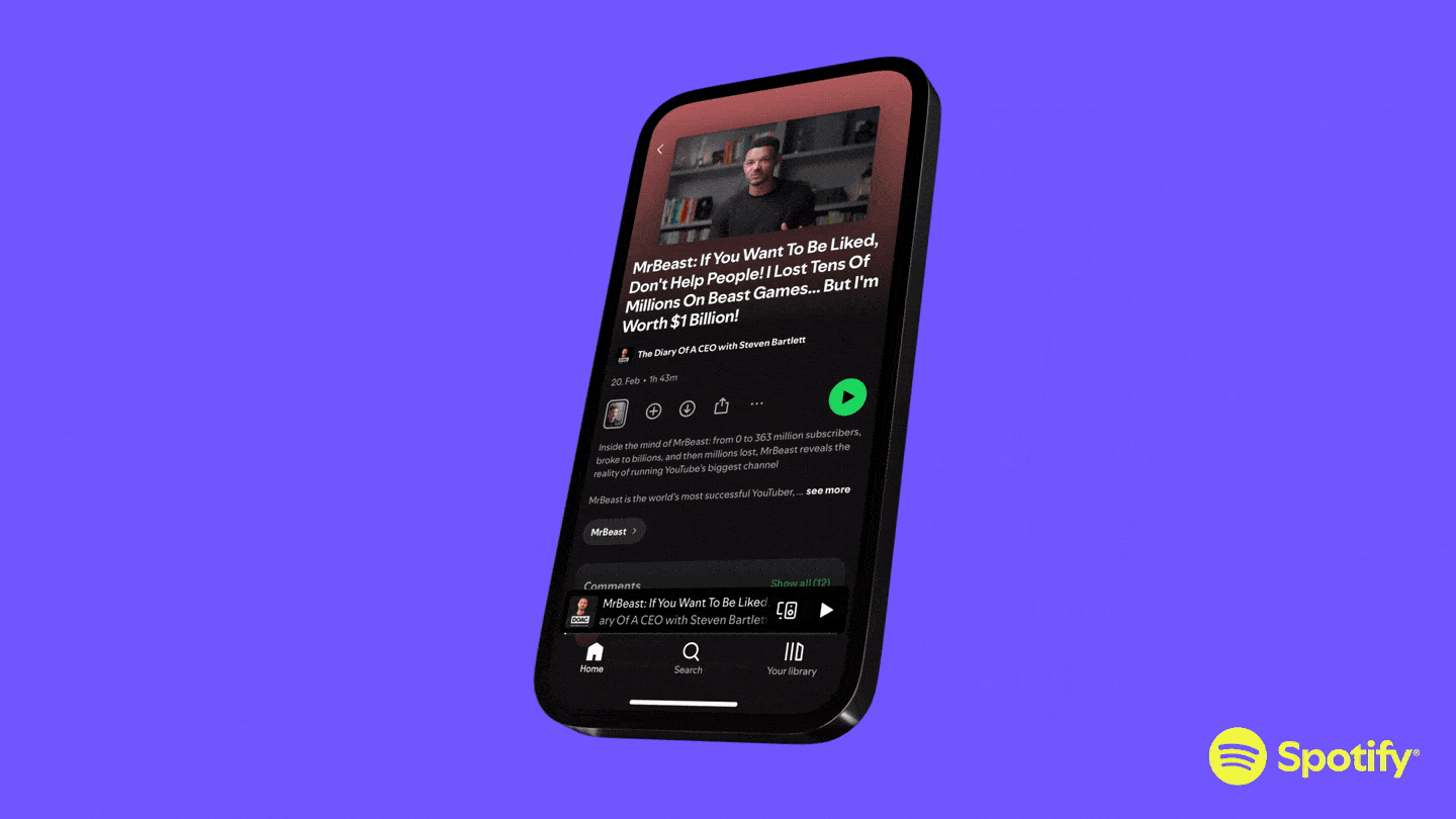 Novidades do Spotify na seção Podcasts