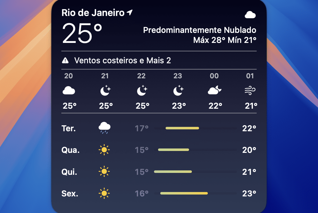 Widget do app Tempo no macOS