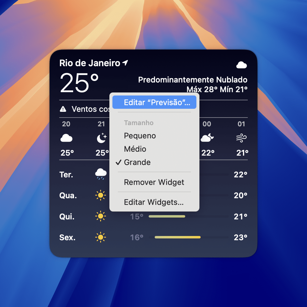 Widget do app Tempo no macOS