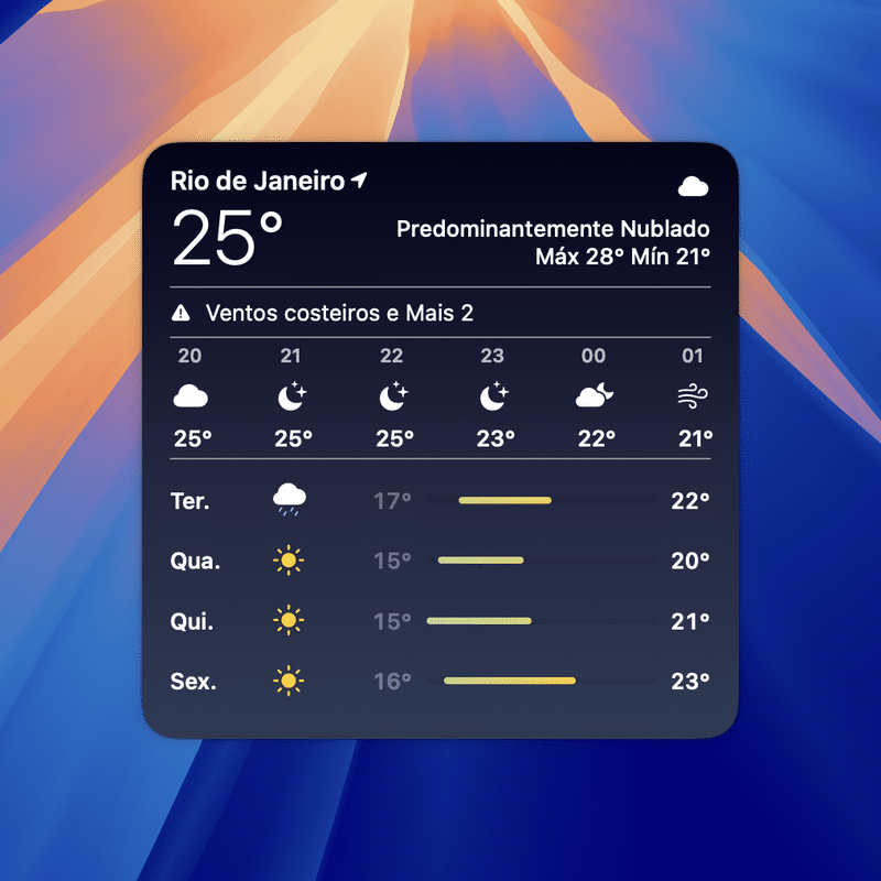 Widget do app Tempo no macOS