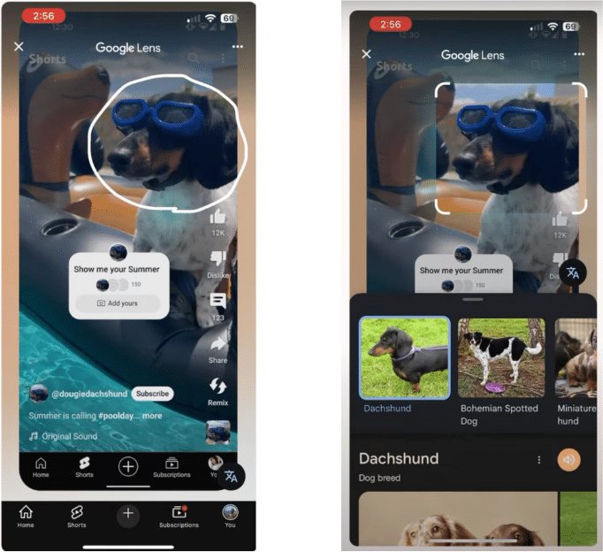 Google Lens nos Shorts do YouTube