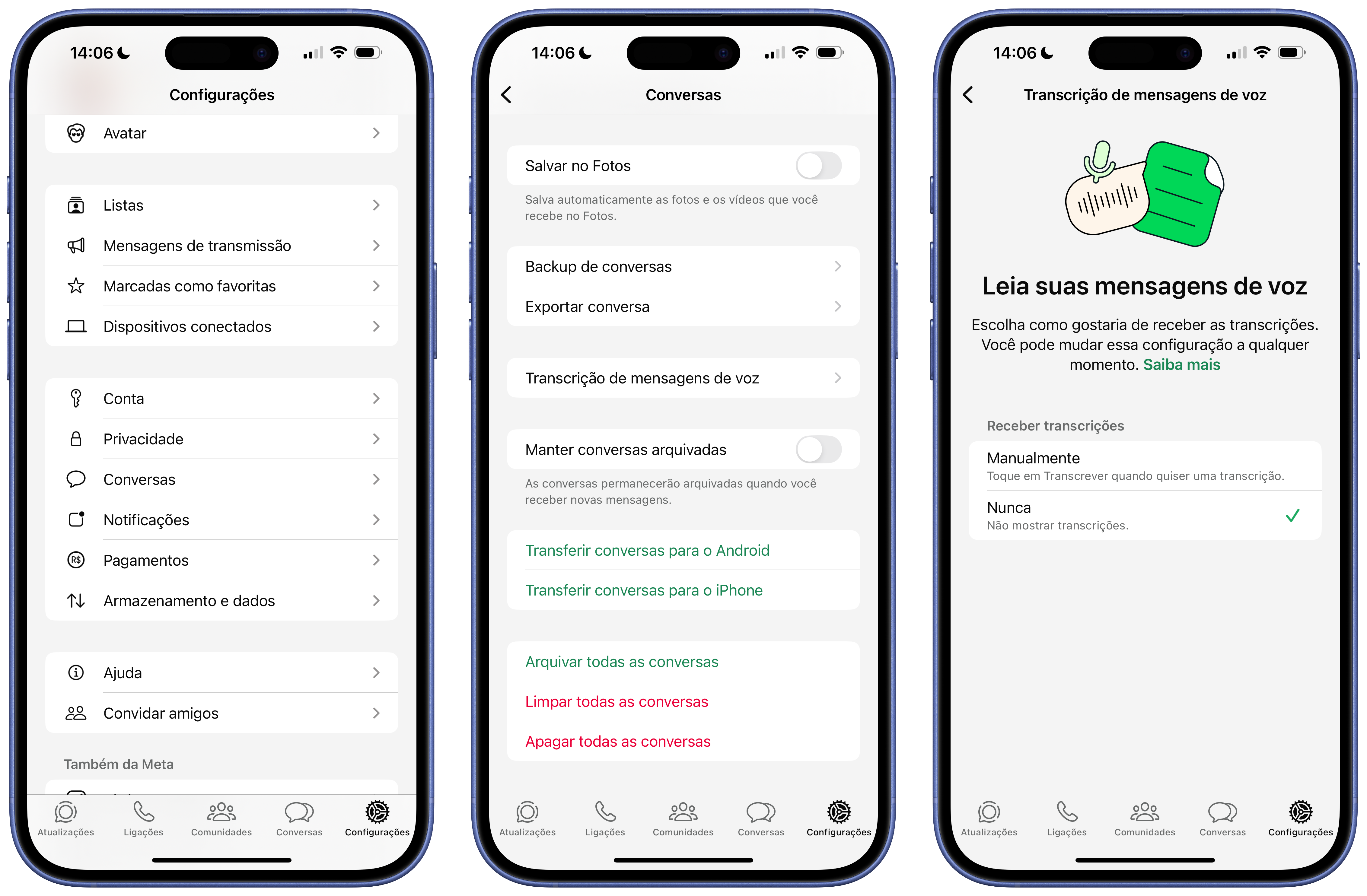 Como desativar o botão de transcrição de áudio no WhatsApp [iPhone e ...