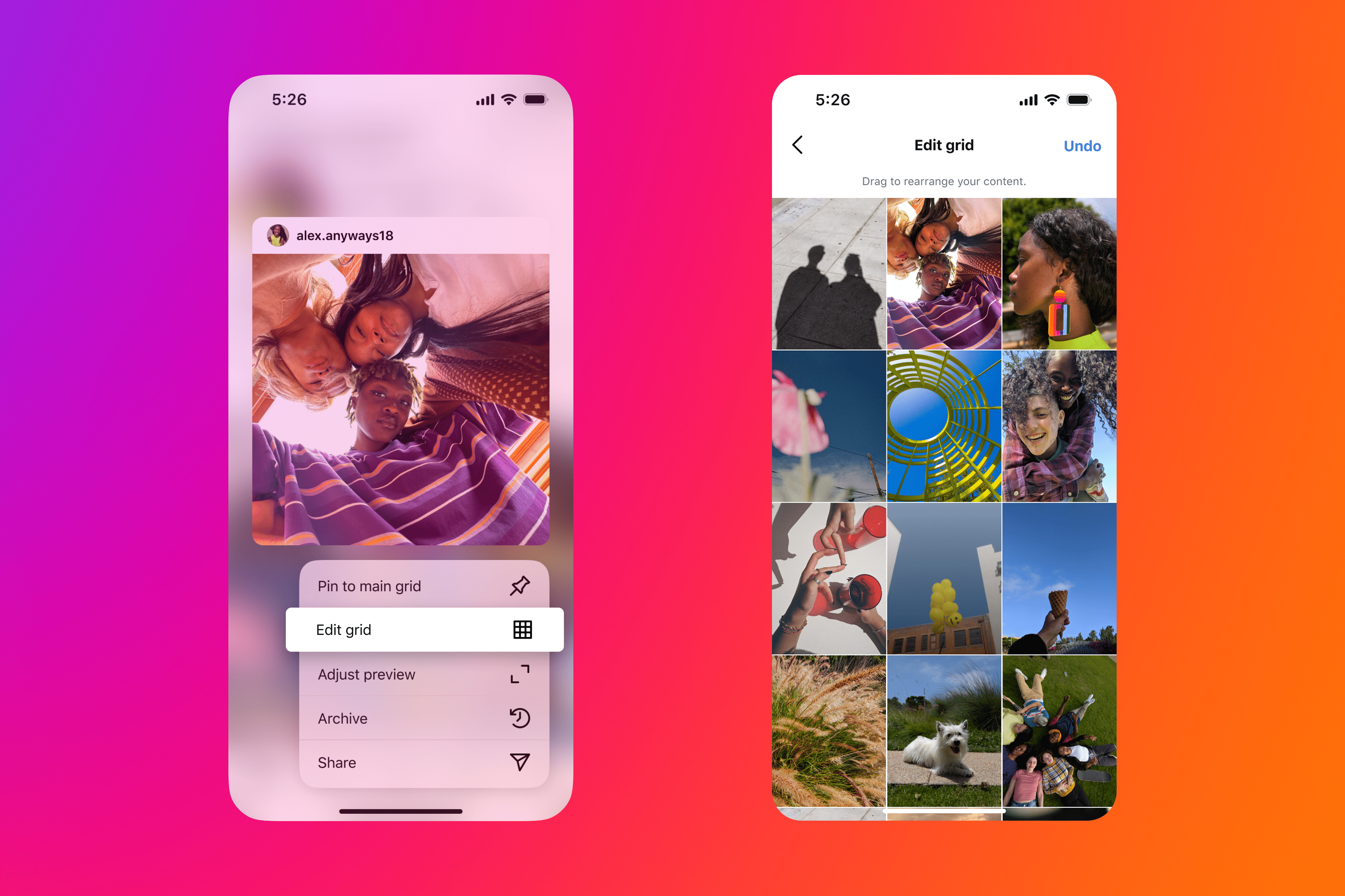 Reorganizar grade do perfil no Instagram