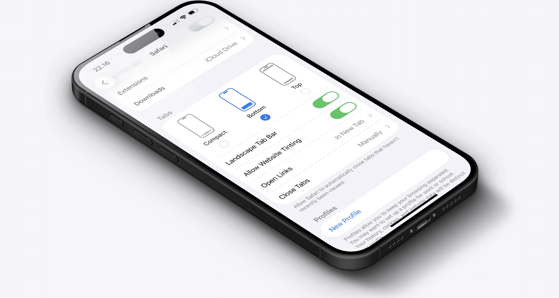 Abas do Safari no iOS 26
