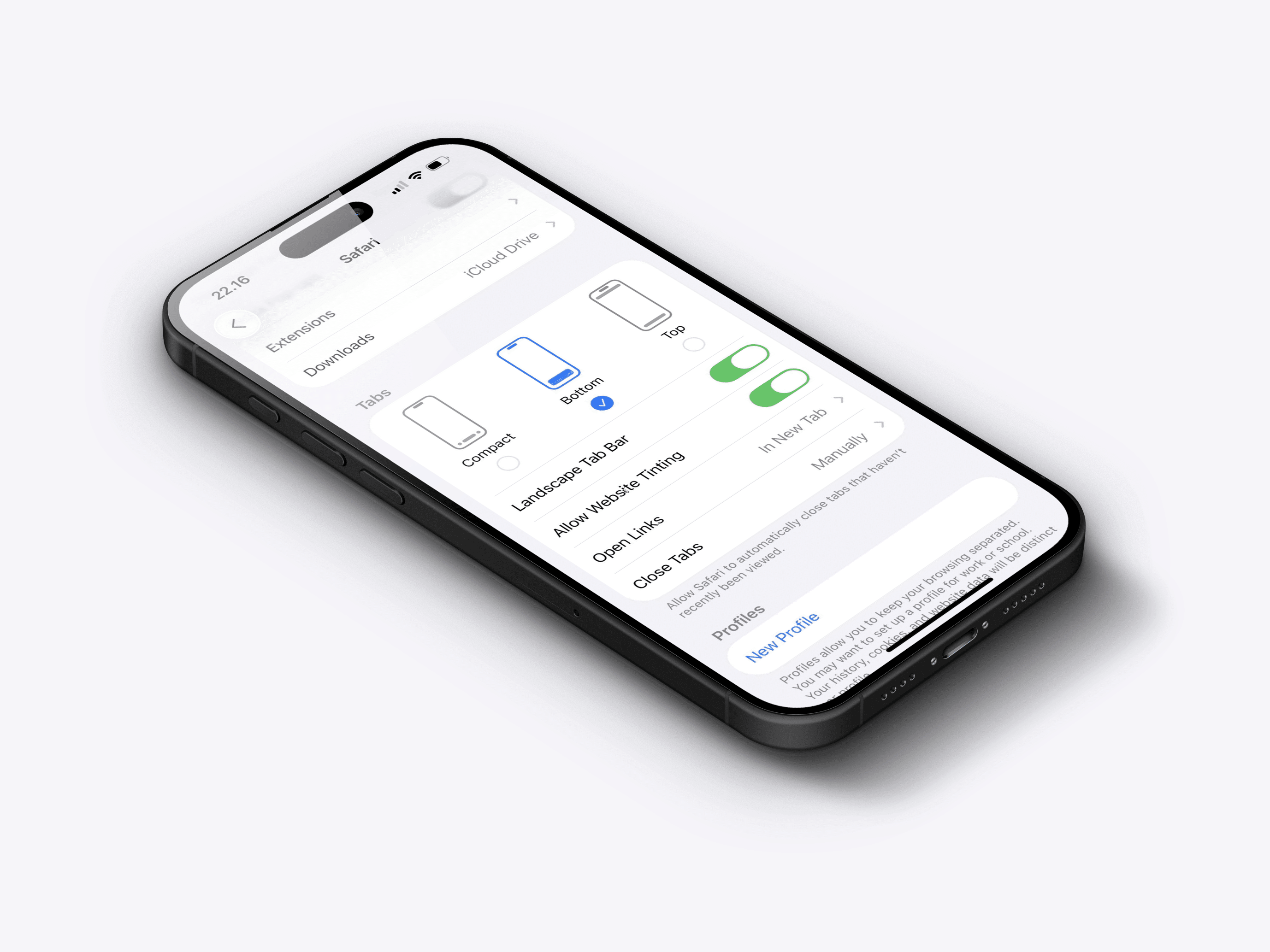 Abas do Safari no iOS 26