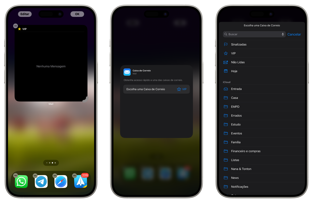 Caixa de correio no widget do Mail no iPhone