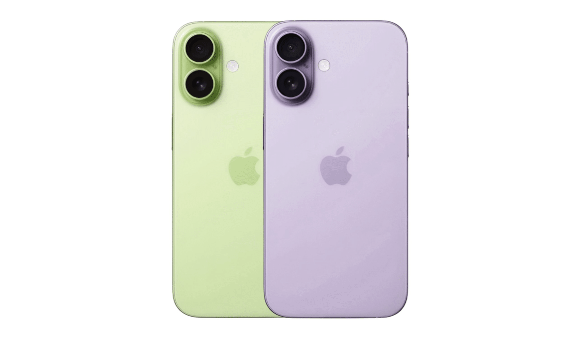 Conceitos de iPhones 17 roxo e verde.