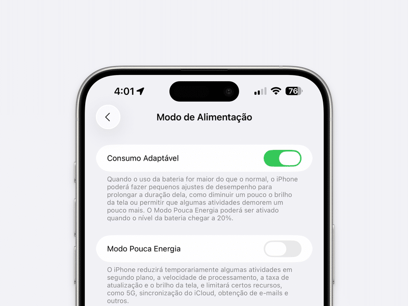 Consumo Adaptável do iOS 26