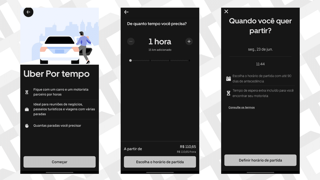 Uber começa a liberar opção para reservar um carro por até 4 horas
