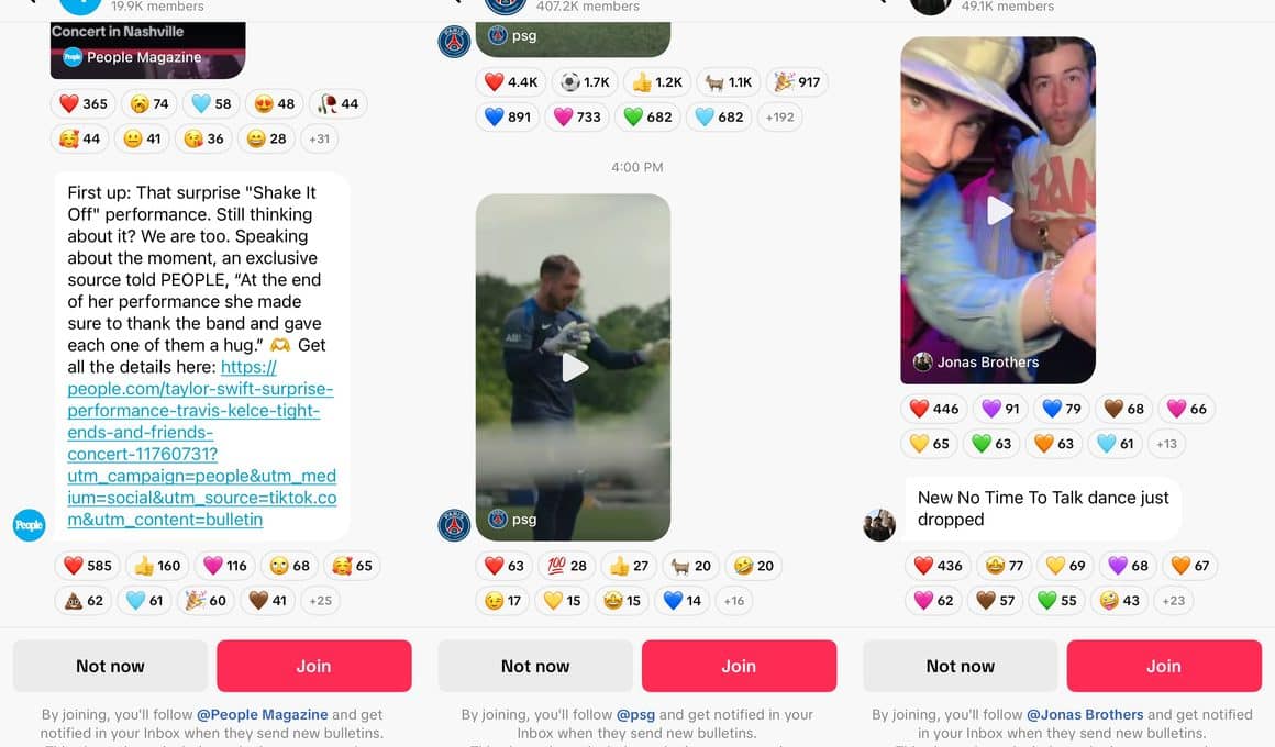 Quadro de Avisos, recurso de testes do TikTok