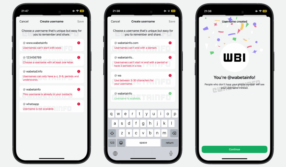 Regras nomes de usuário do WhatsApp