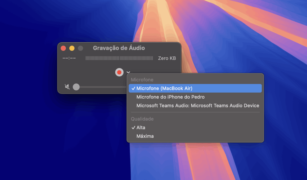 Gravação de áudio no QuickTime