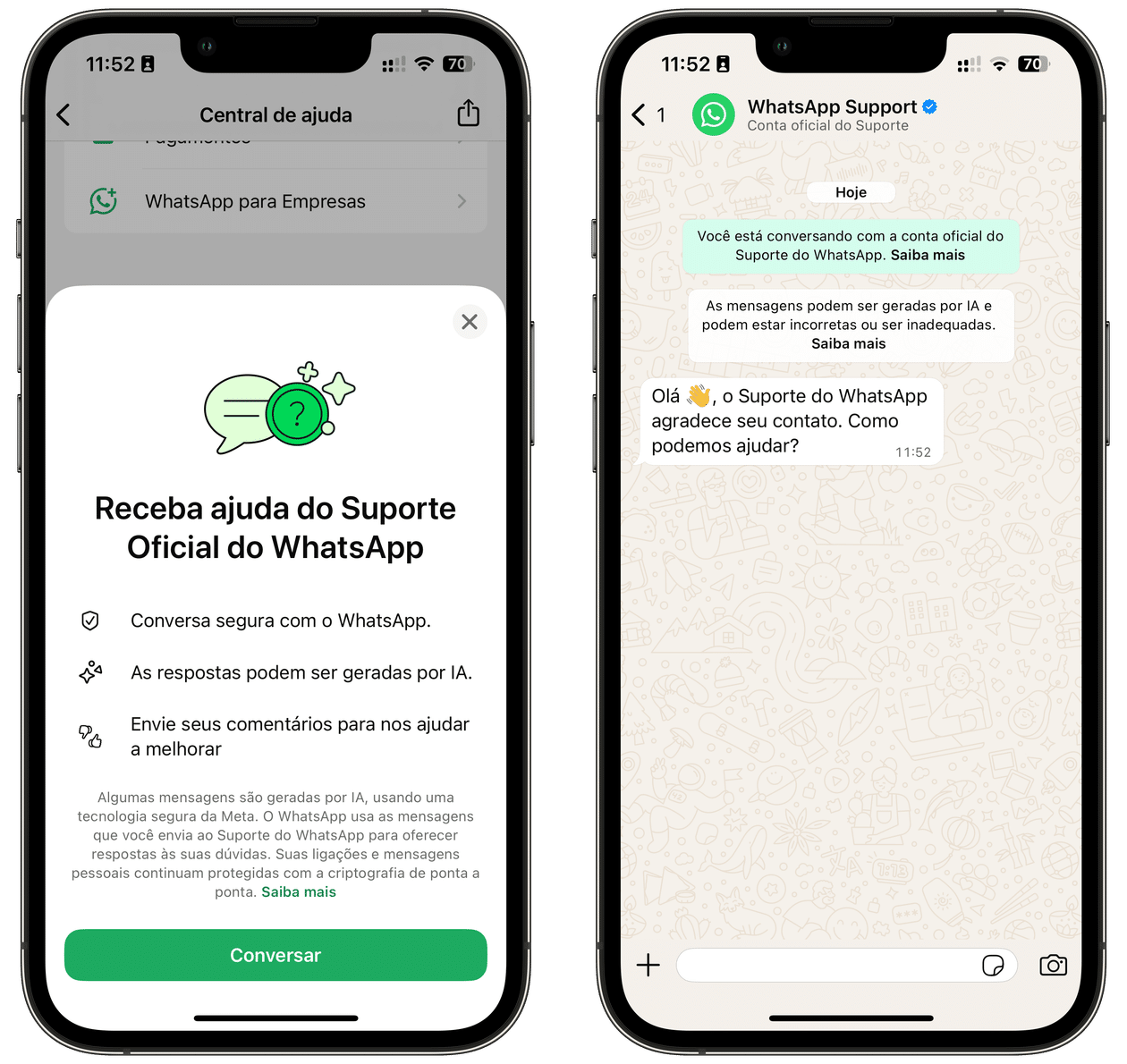 Suporte no WhatsApp beta