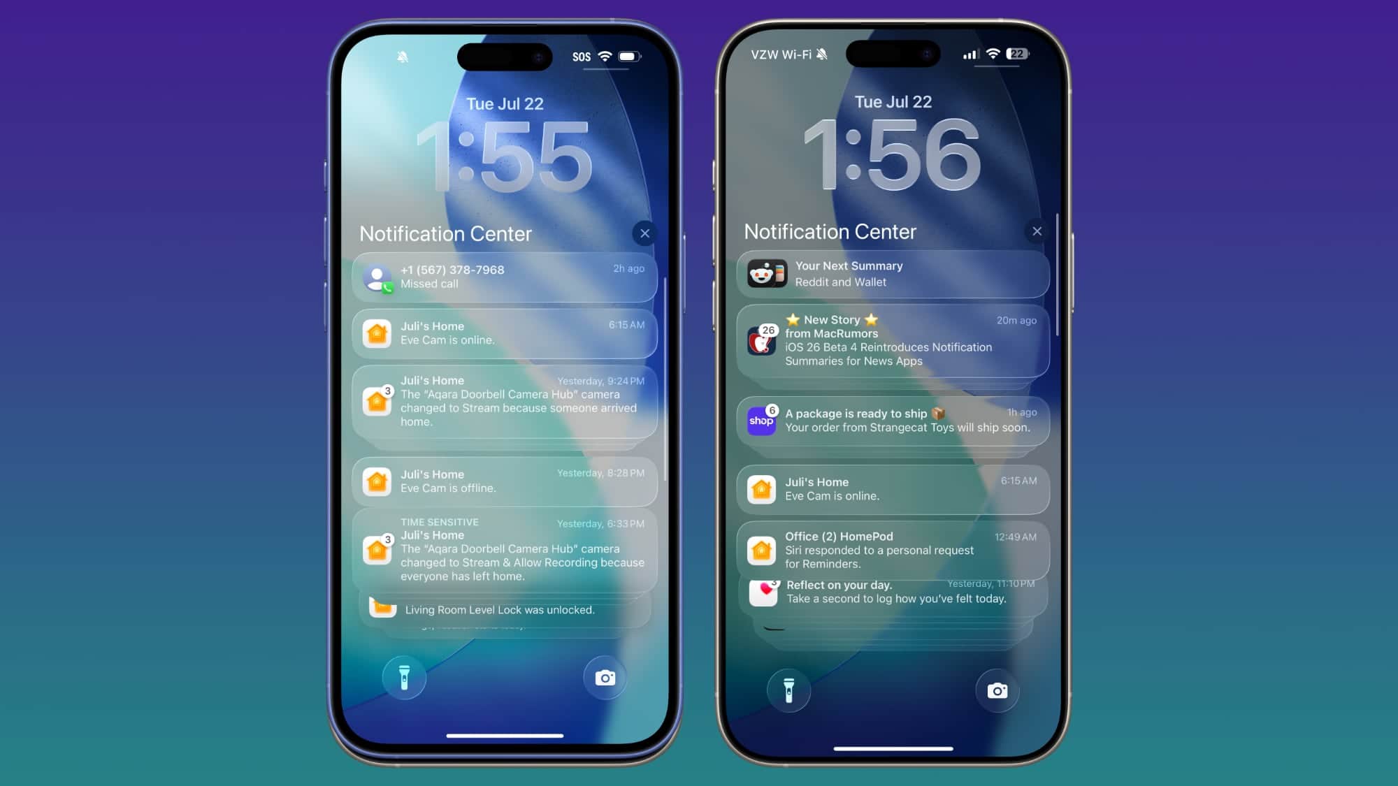 Aparência da Tela Bloqueada na quarta beta do iOS 26