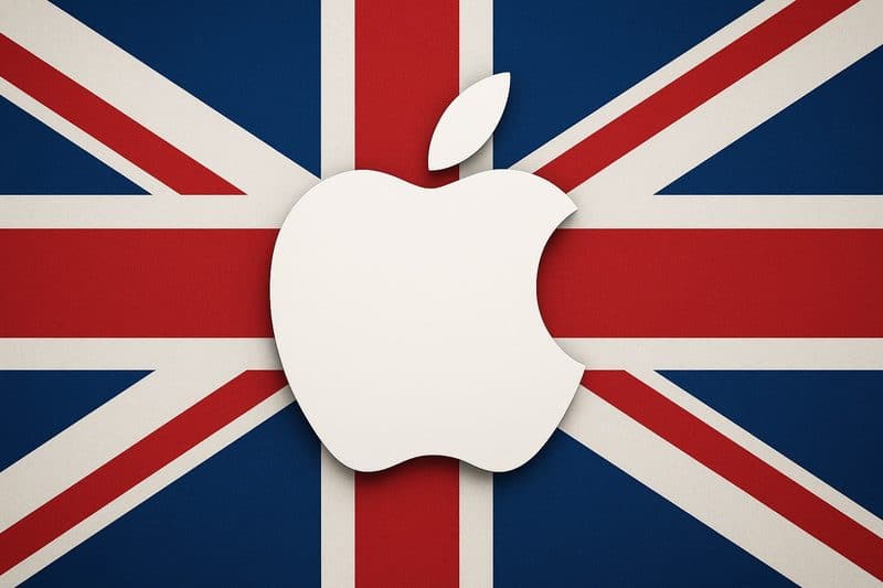 Logo da Apple na bandeira do Reino Unido