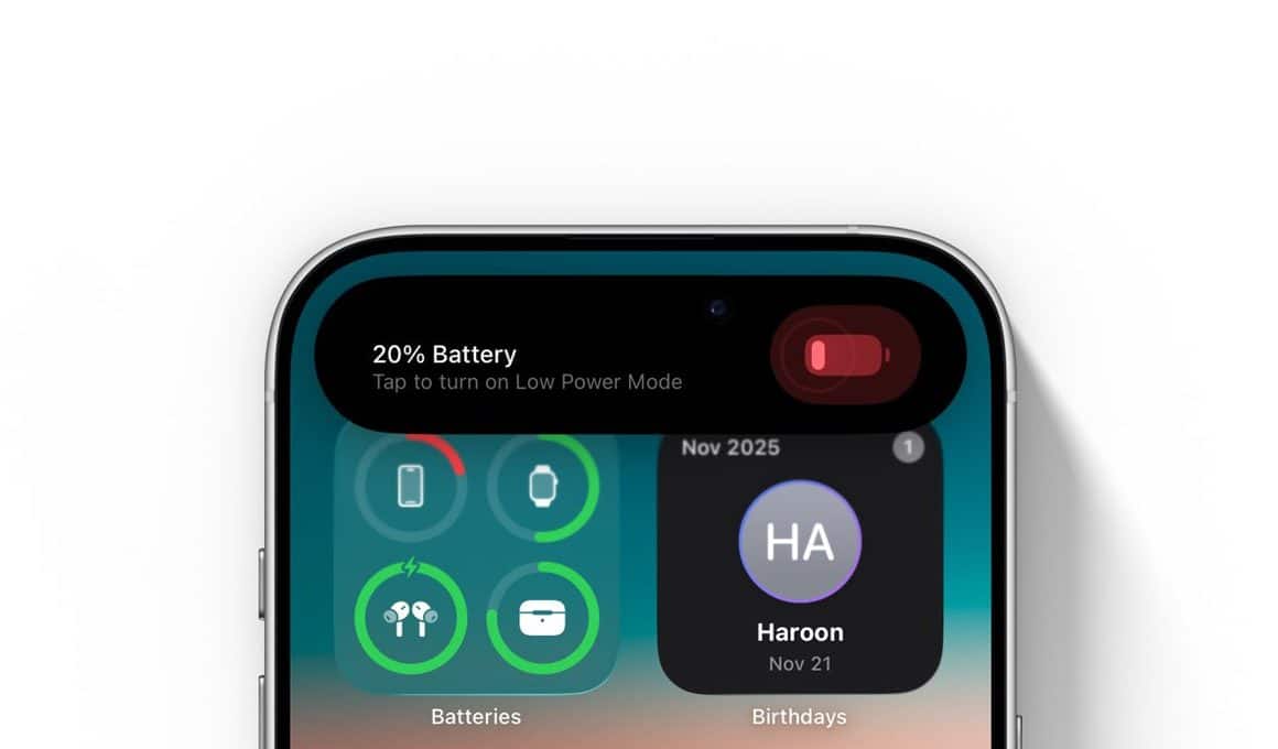 Nova animação para bateria fraca no iOS 26 (beta 5)