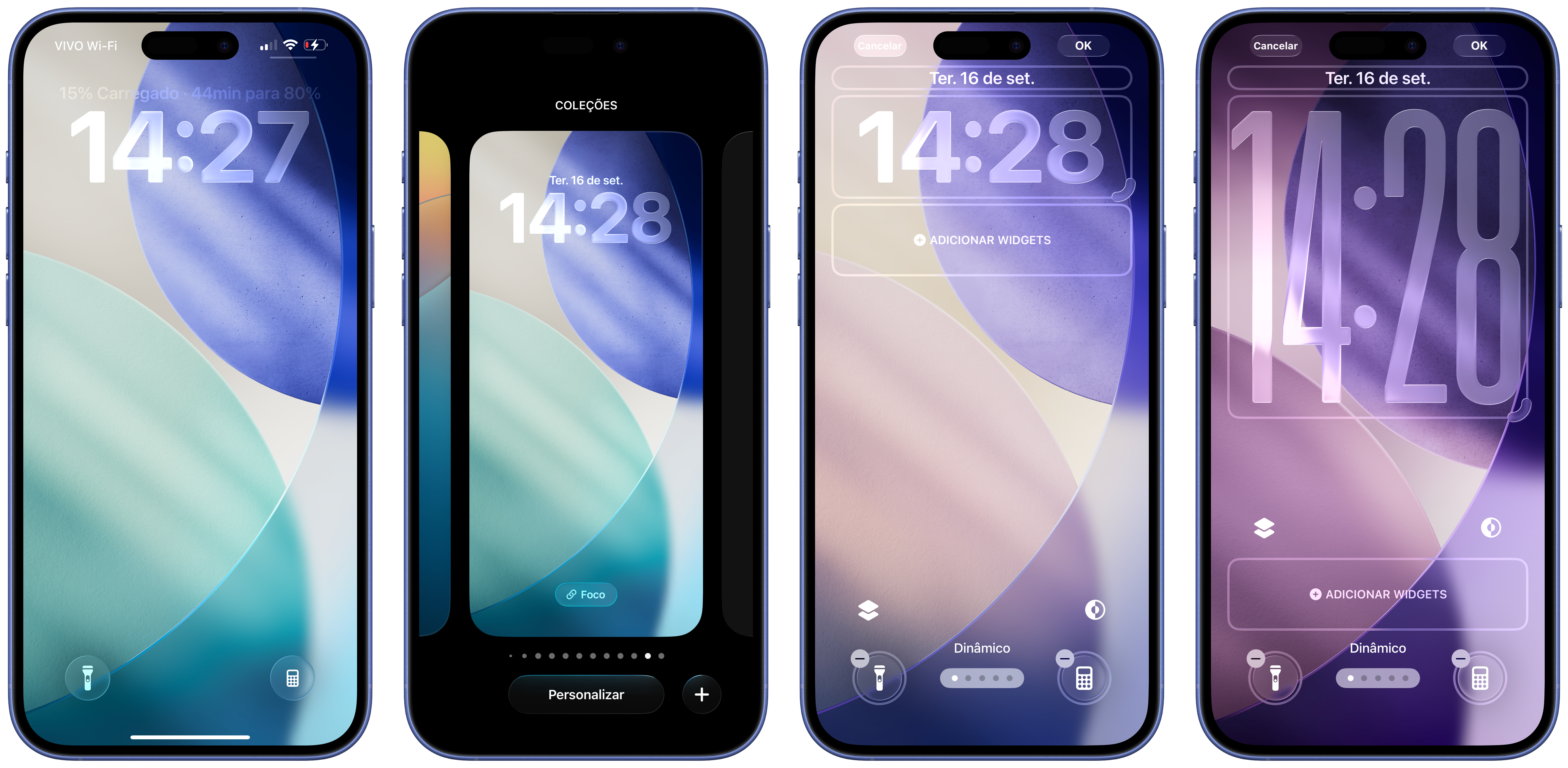 Relógio grande na tela bloqueada do iOS 26