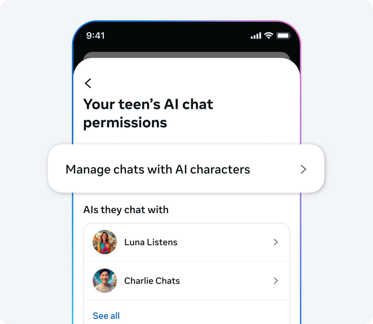 Controles parentais para IAs personalizadas da Meta