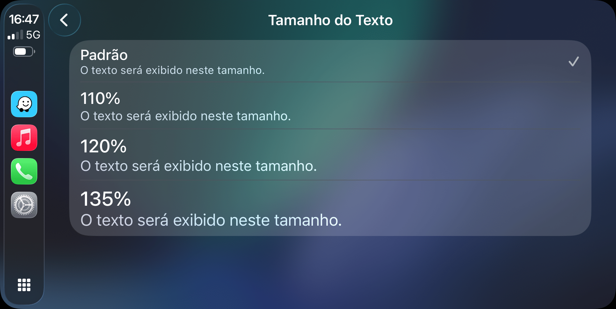 Tamanho do Texto no CarPlay