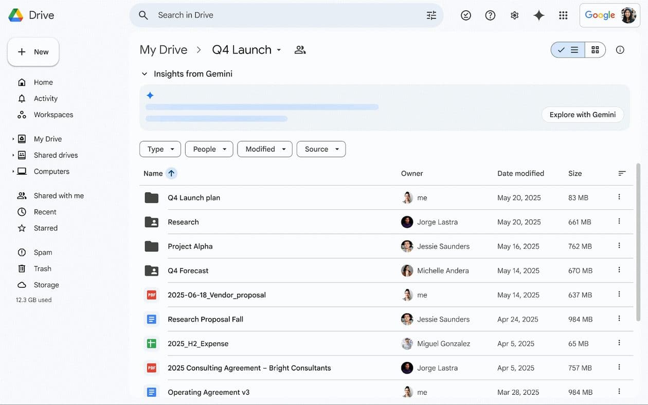 Google Drive agora resume conteúdos em pastas com a ajuda do Gemini