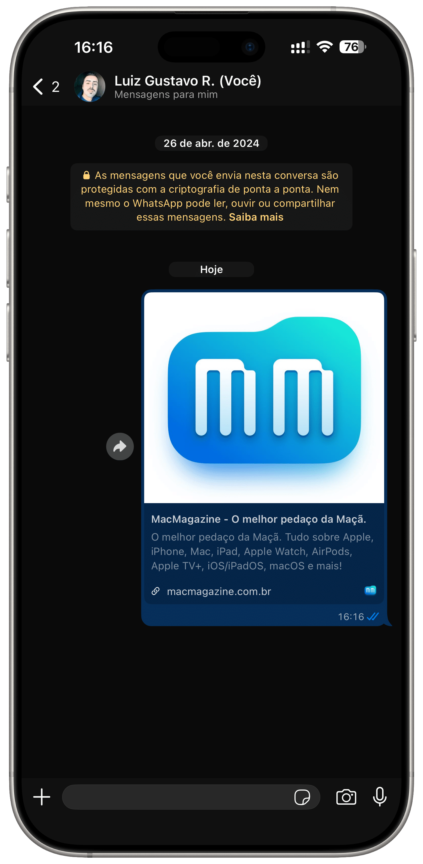 Nova visualização de prévia de links no WhatsApp