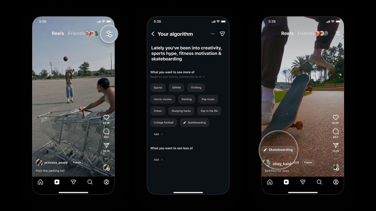 Recomendações do algoritmo do Instagram